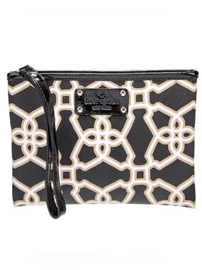 Kate Spade Imani Moroccan Market Wristlet In Black And Cream With Hot Pink Liner